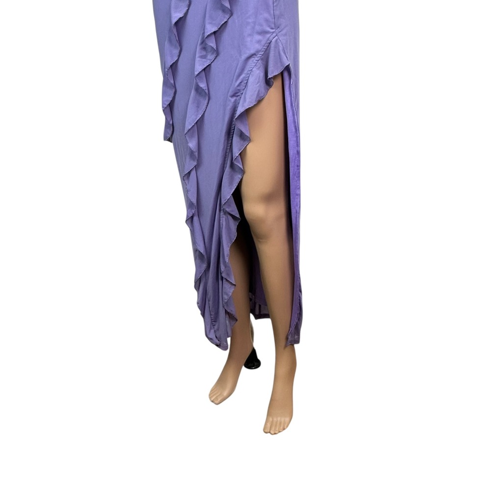 Angel Biba Purple Ruffle Maxi Dress Sleeveless Side Slit Lavender US S AU 8 - Picture 3 of 7